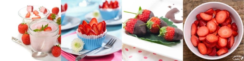 Some ideas for comsuming strawberries. In yogurt, dipped in chocolate, in a bowl, etc.