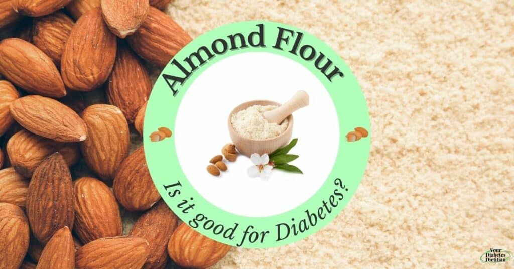 A mix of almonds and almond flour with the title 'Almond Flour: Is it good for Diabetes?'.