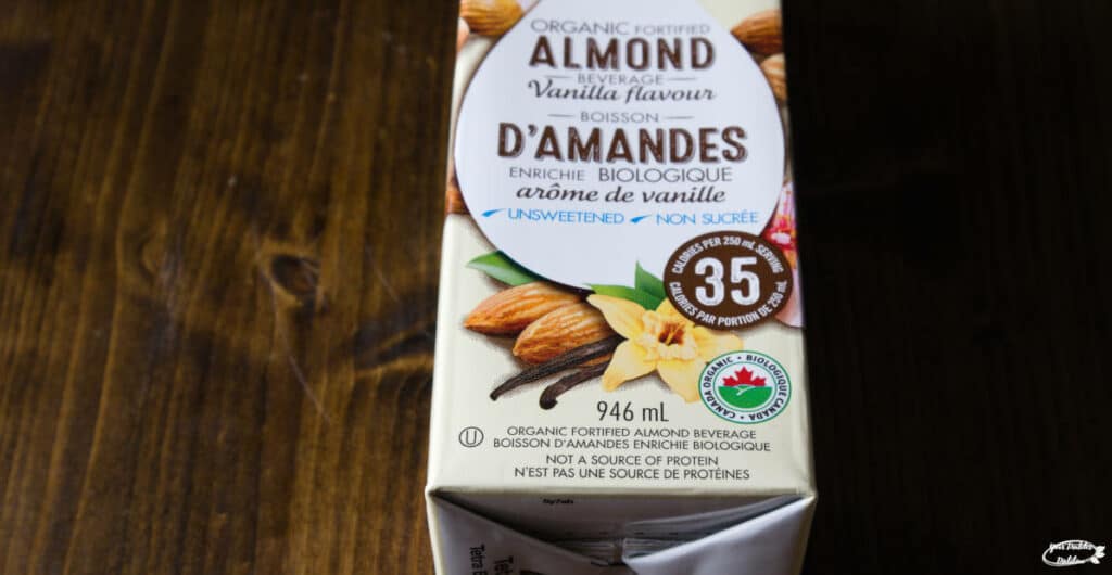 The front of a box of almond milk